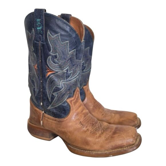 Tony Llama | Men's Socorro Blue R1128 Sierra Tan Cowboy Leather Boot Sz 8 EE - Picture 3 of 11